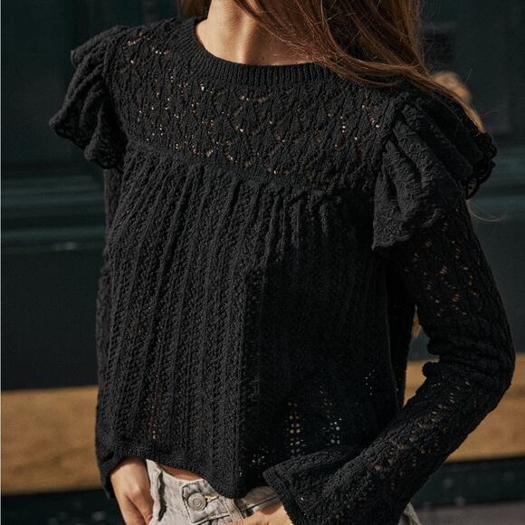 ZARA POINTELLE KNIT ROMANTIC TOP - Picture 1 of 8